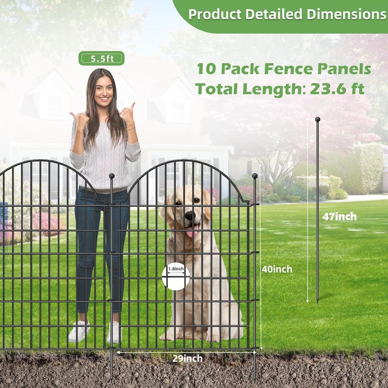 Blingluck 10 Panels No Dig Decorative Garden Fence for Yard, 40in (H) x 23.6ft (L) Rustproof Metal Wire Temporary Dog Fence, Animal Barrier Fencing Patio Panel Border with Temporary Ground Stakes - Image 2